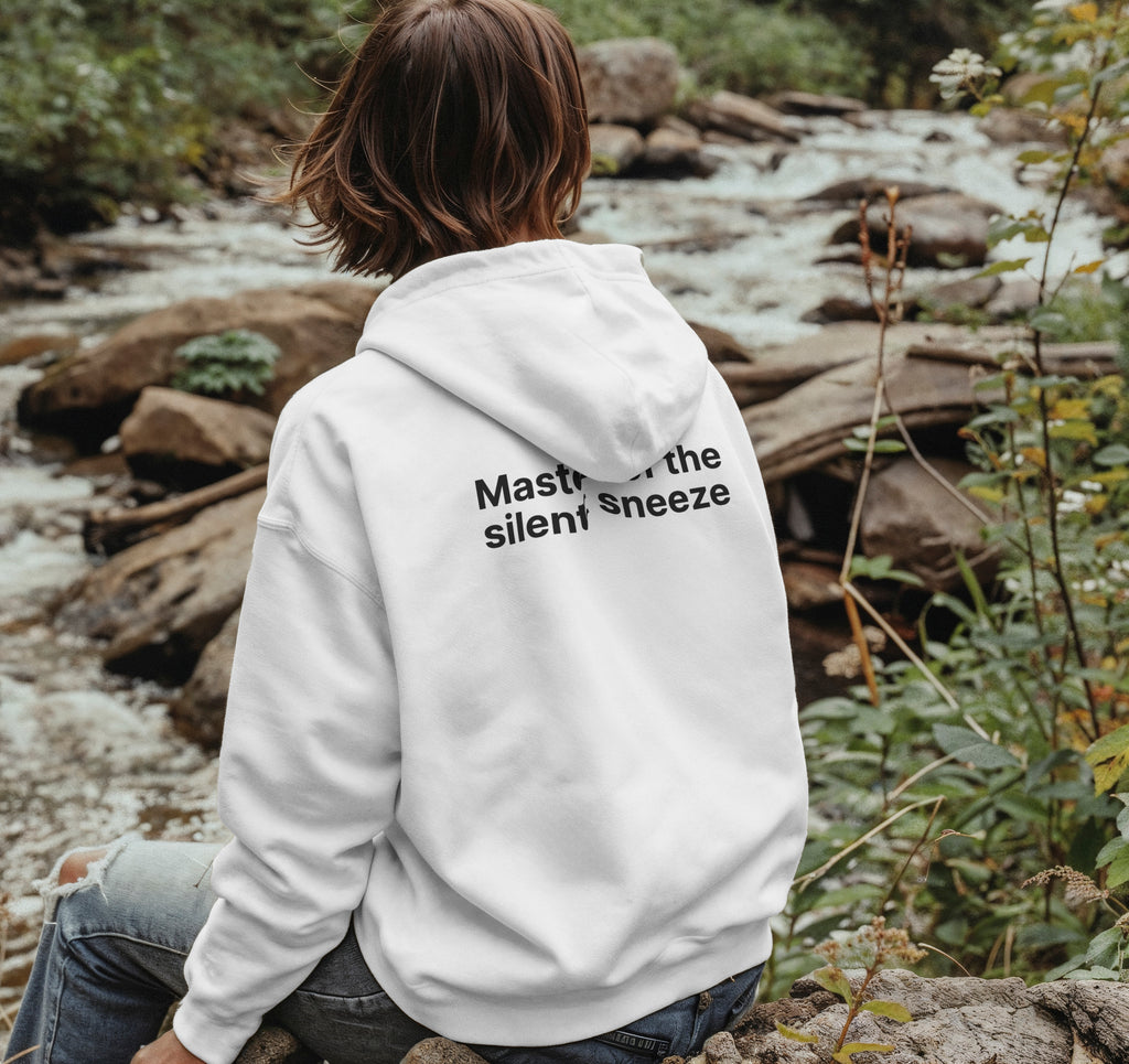 Mastering the silent sneeze Hoodie (Back) — Minimal Definition Graphic Pullover